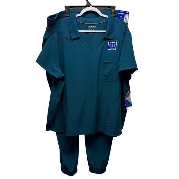 NWT! Scrubstar Women’s Sz 3XL Scrub Set V-Neck Collared Top Jogger Style Pant - Picture 1 of 17